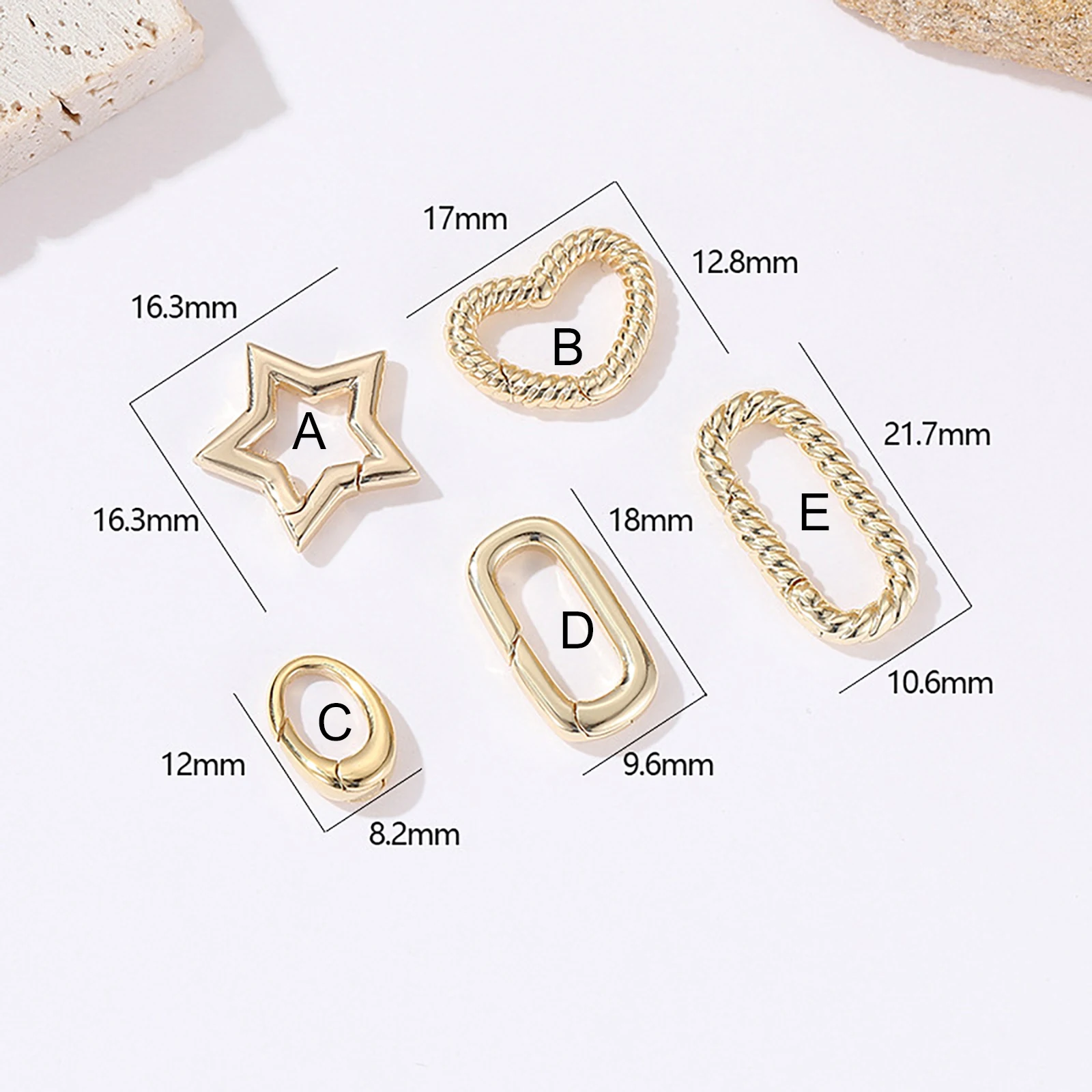 Light gold plated Korea cast star heart oval brass spring snap carabiner clasp chain Pearl necklace bangle DIY