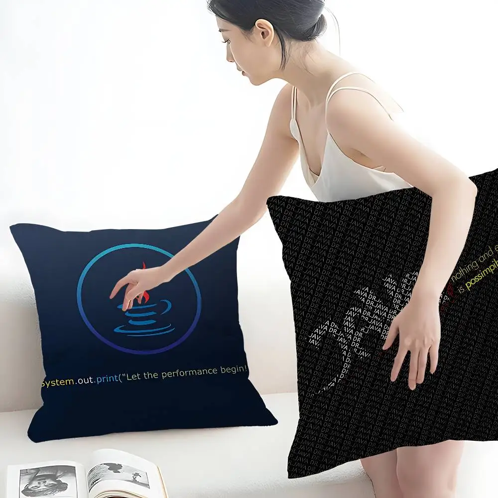 J-JavaS Logo Pillow Covers Cartoon Sofa Decorative Home Double-sided Printing Short Plush Cute Cushion Cover
