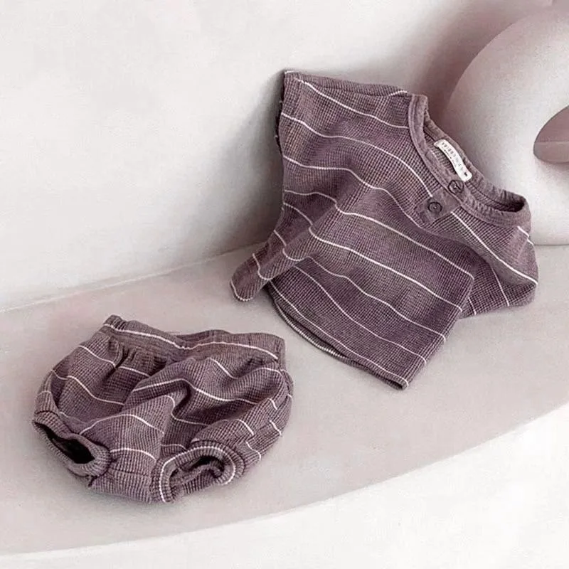 2024 Summer Lining Baby Clothing Set Striped Tee and Bloomer 2 Pcs Boy Clothes Suit Outfits Infant Cute Pure Clothing Set