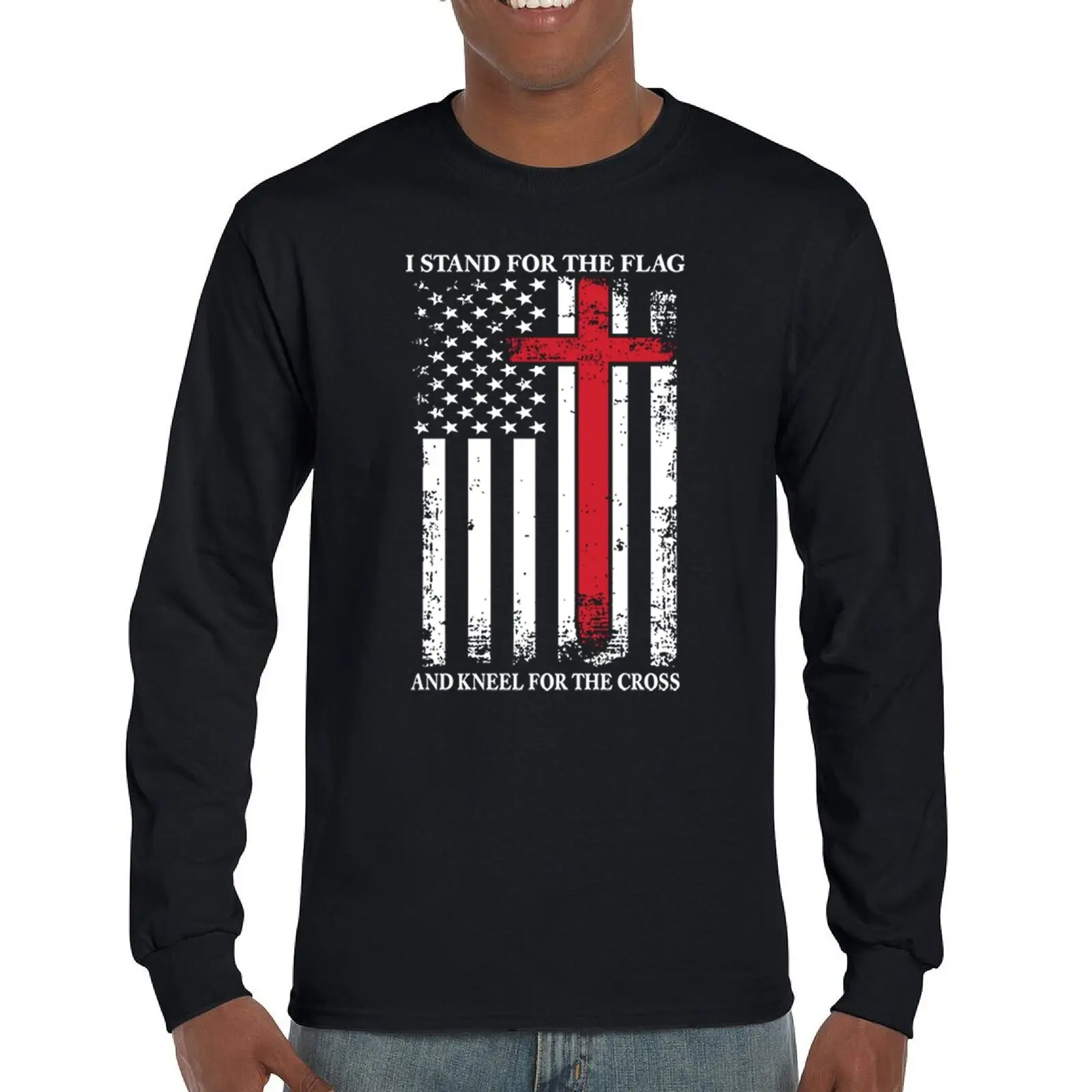 

I Stand for the Flag and Kneel for the Cross Long Sleeve T-shirt Americana