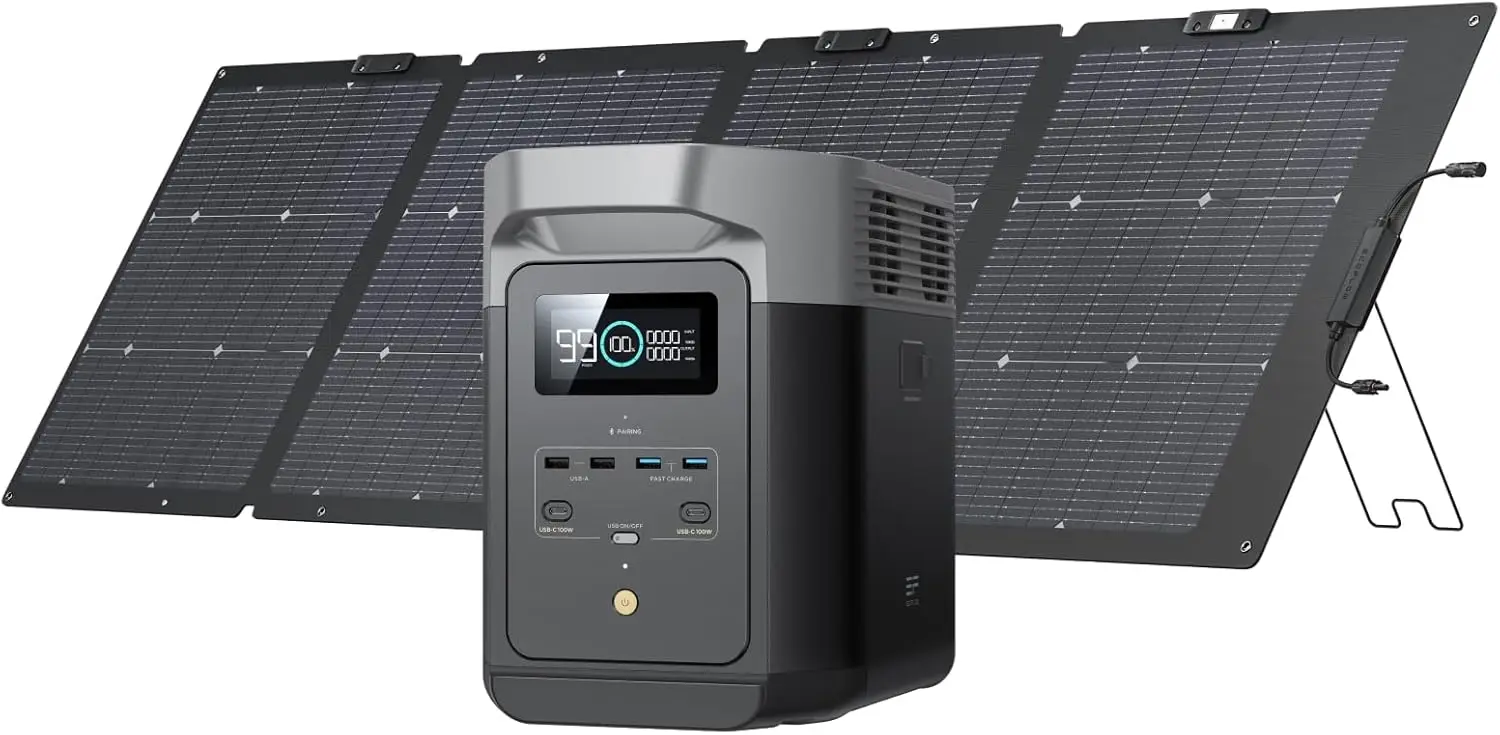 

Solar Generator DELTA2 With 220W Solar Panel, LFP(LiFePO4) Battery, Fast Charging, Portable Power Station For Home Backup Power,