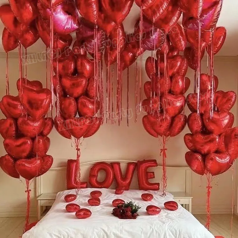 10pcs 18Inch Red Pink Love Heart Helium Balloons Valentine's Day Wedding Bridal Birthday Anniversary Party Decoration Globos