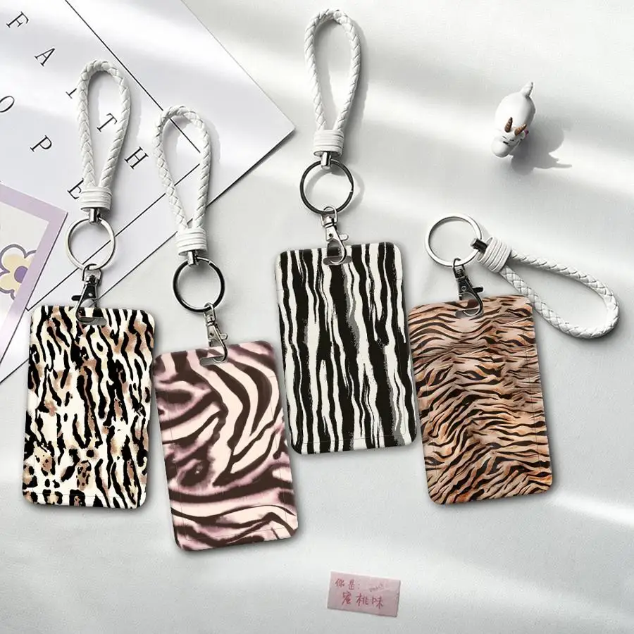 Leopard Print Cool Cover Case 1Pc Card Holder Retractable Credit Card Holders Holders Child Bus with lanyard Bank ID Badge