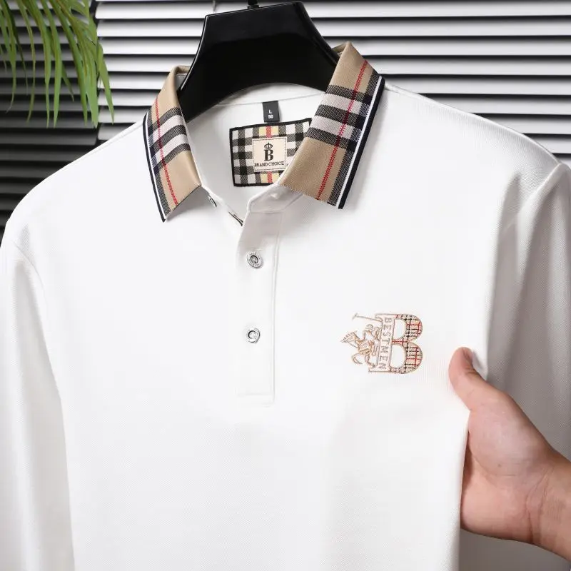 Autumn and Winter New Cotton Long Sleeved Men\'s Polo Shirt Lapel T-shirt Designer Chest Badge Embroidery Thin Breathable Top