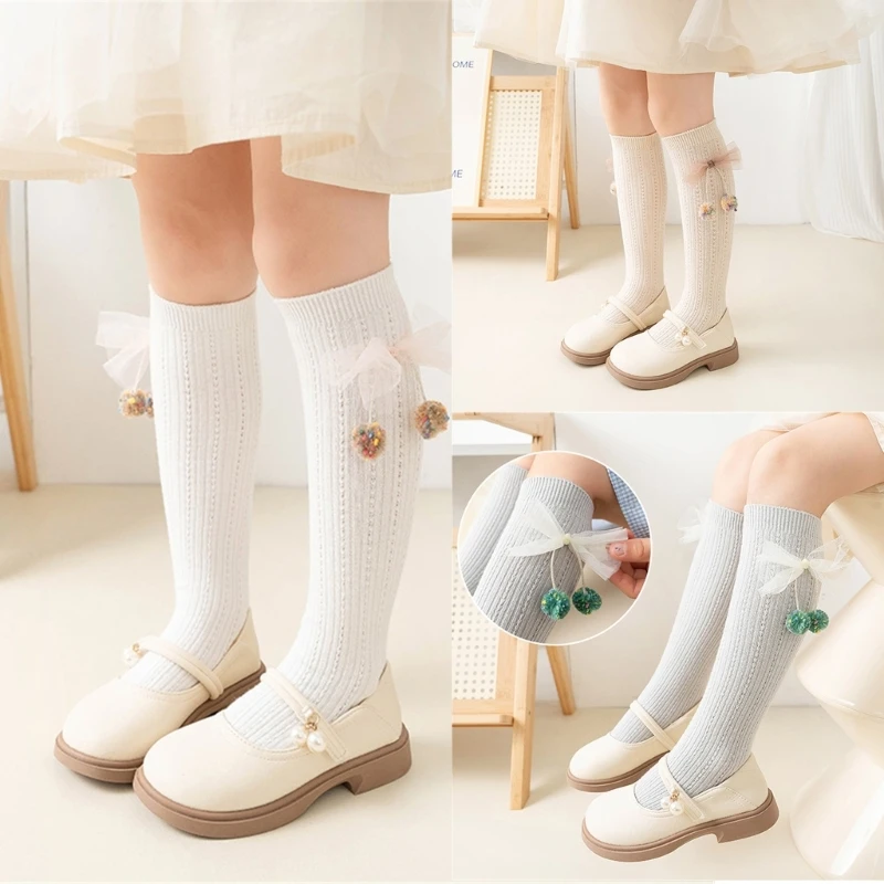 

L5YF Breathable Cotton Thigh High Socks Little Girl Knee High Socks Fashion Stockings