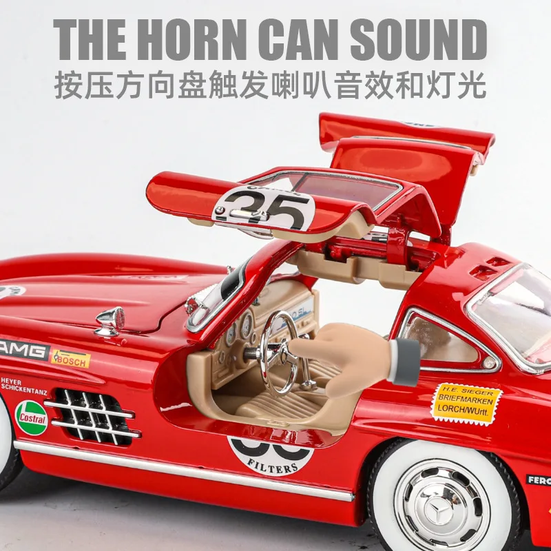 1:24 Mercedes-Benz 300SL Classic Car Alloy Diecast Car Model Sound Light Children's Toy Collectibles Hobbies Birthday Gifts C357