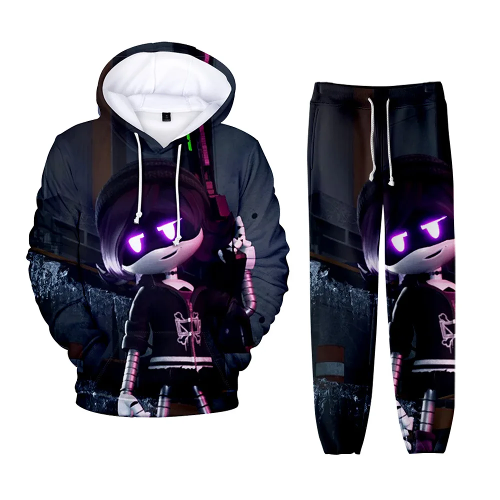 2-piece Anime Murder Drones Men's Casual Tracksuit Set Casual Long Sleeve Drawstring Hoodie+ Jogging Pants Set Kids suits