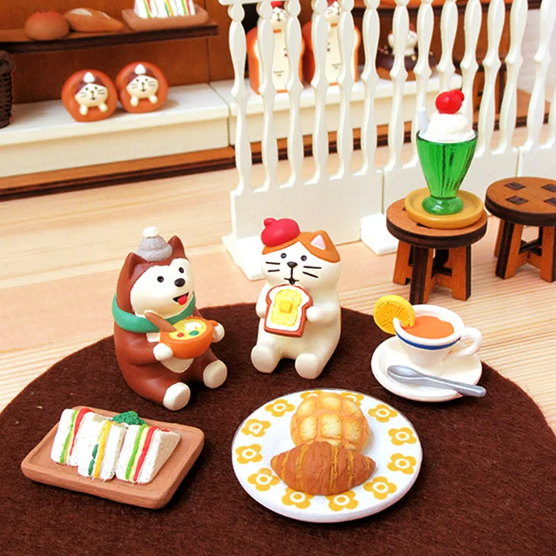 ZAKKA Japan Style Kitty Shiba Inu Figure Bakery Cafe Miniature Scene Resin Doll Ornament Accessories Desktop Car Interior Model