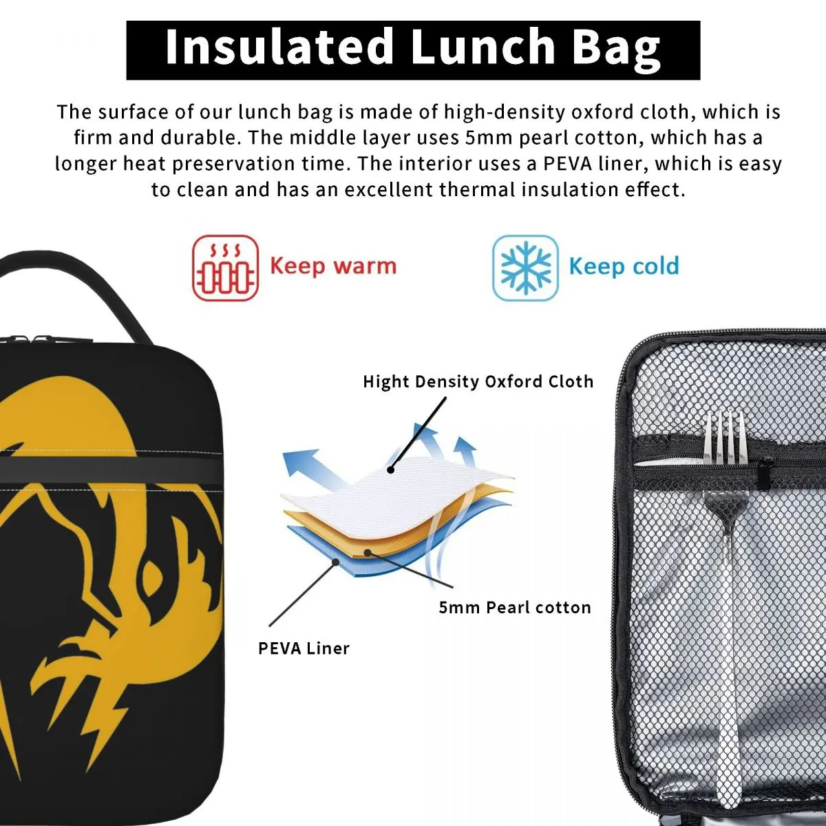 ميتال جير الصلبة الثعلب شعار لعبة الغداء حقيبة مكتب الغداء مربع للرجال مصمم حمل أكياس الغذاء أكسفورد المحمولة سستة حقيبة للحفاظ على البرودة
