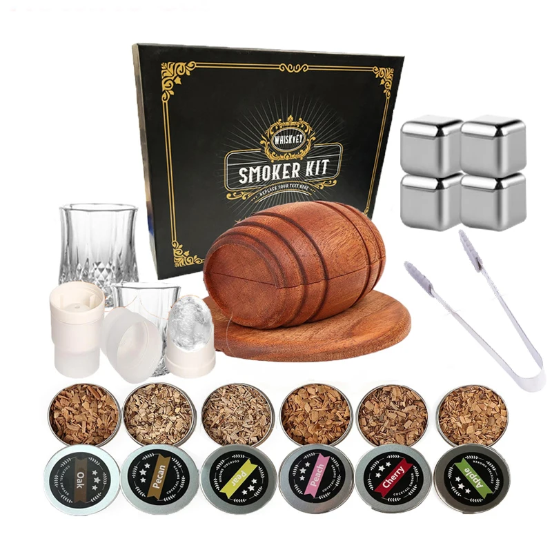 Wine Barrel Cocktail Smoker Kit Whiskey Wooden Smoked Wood Hood Smoker Bourbon Whiskey Old Fashioned Drink Smoker Bar Kitchen