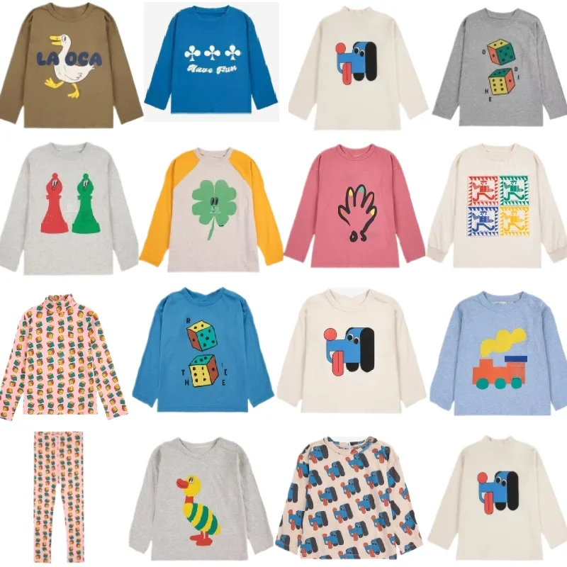 

Children's Long Sleeved T-shirt 2025 Autumn New Cartoon Printed Fashionable Boy And Girl Base Shirt Pure Cotton Casual Baby Top