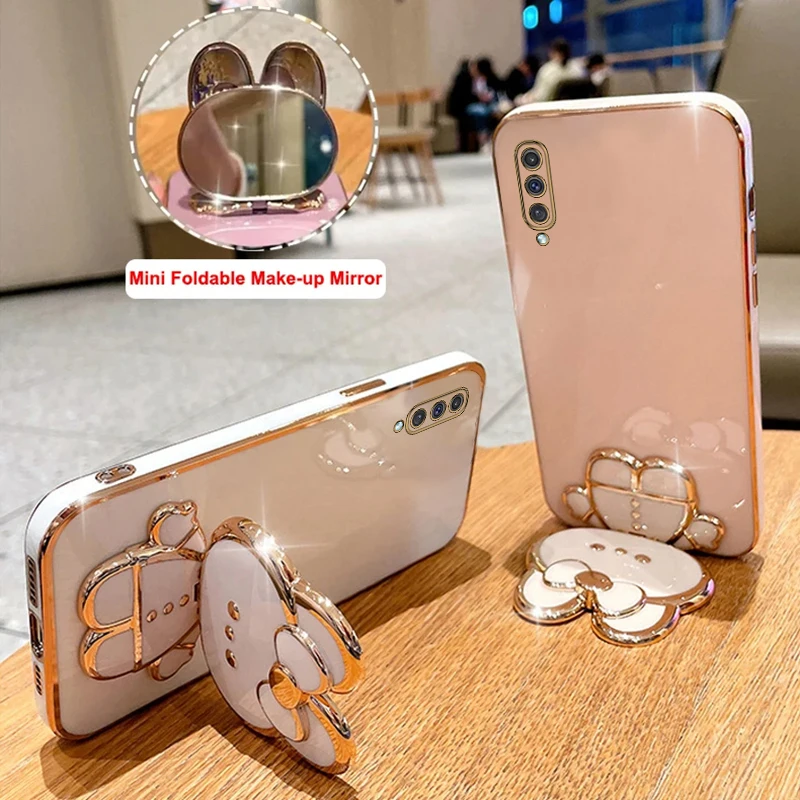 A 50 A 30S A 70 Makeup Mirror Cute Rabbit Phone Holder Case On For Samsung Galaxy A50 A50S A30S A70 Girl Woman Used Back Cover