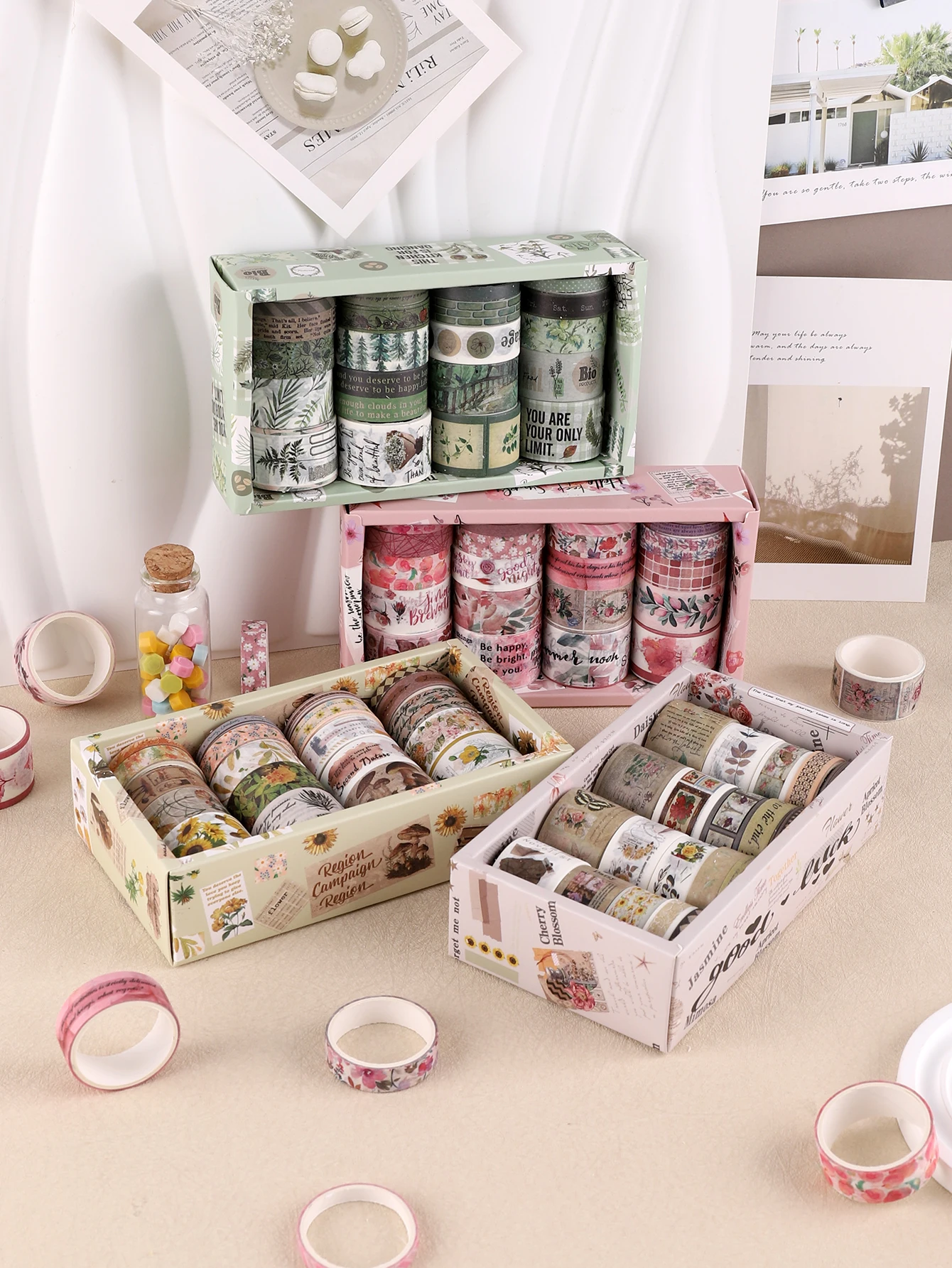 

20rolls/box Aesthetic Vintage plants washi tape scrapbook supplies journaling supplies Masking Tape School Supplies washi tape