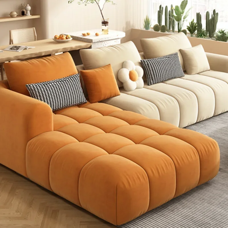 

Cream Wind Sofa Cat Scratching Cloth Block Italian Minimalist Style Living Room Straight Row Small Cloud Couch Sectional Sofa