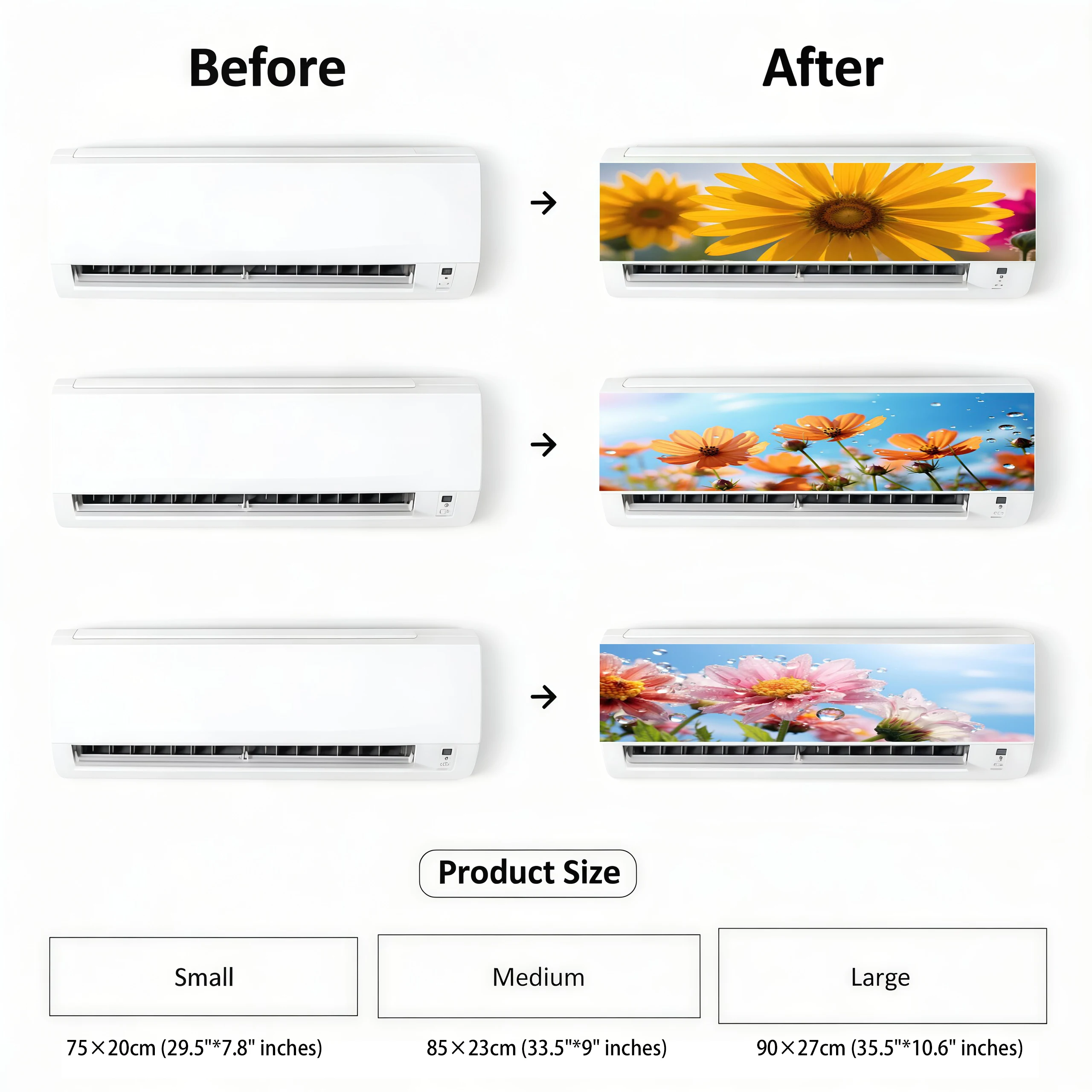 Fresh Sky Sunflower Gerbera Daisy Air Conditioner Sticker Self-Adhesive Full Cover Floral AC Decal for Bedroom Living Room Decor view 5