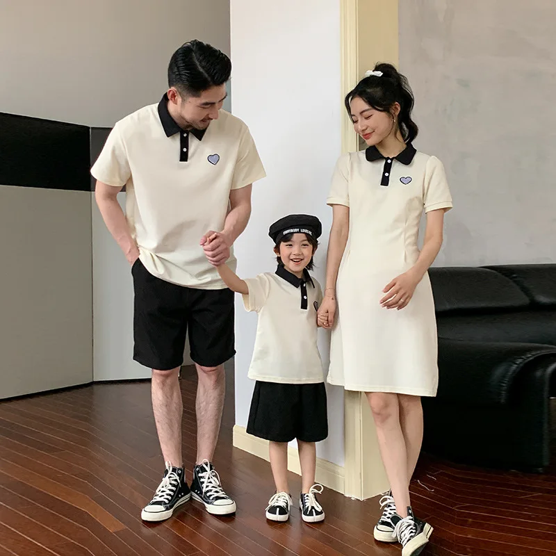 Parents and Children Clothes for The Whole Family Mother Daughter Same Dress Father Son Equal Polo Shirts Dad Mom and Me Outfit