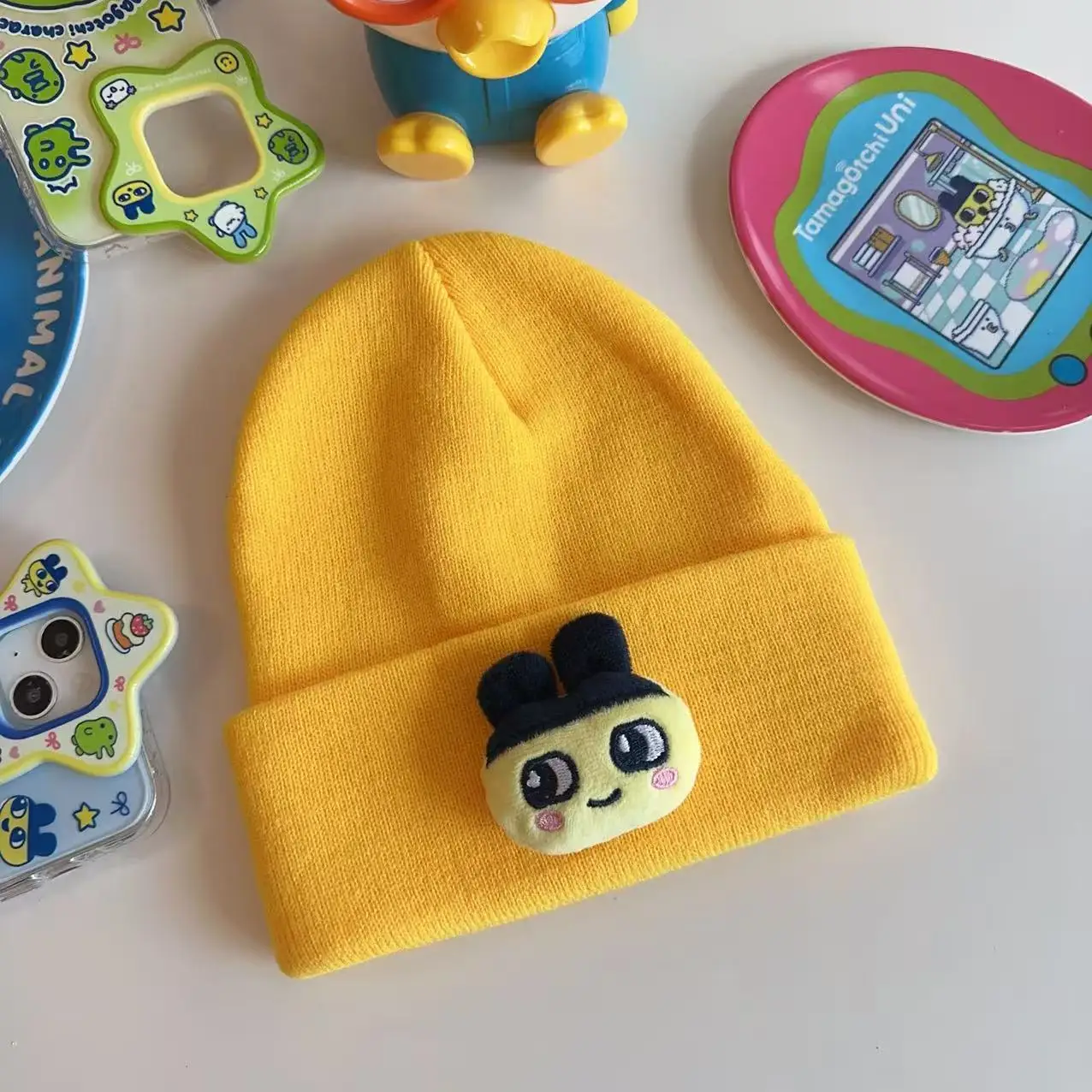 

Cute Cartoon Tamagotchi Yellow Hat Autumn And Winter Warm Woolen Hat Mametchi Knitted Hat Christmas Gift