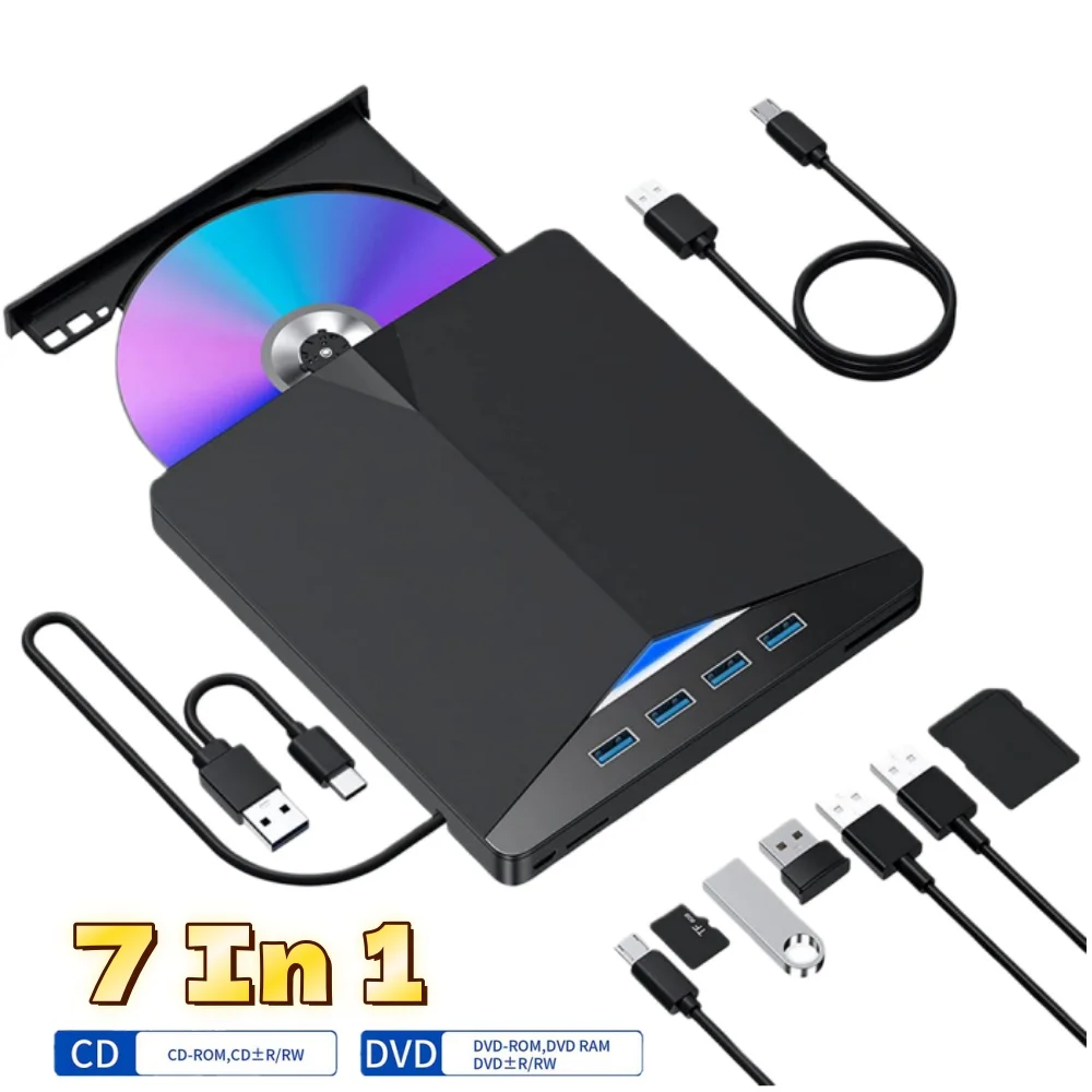 

7 in1 USB 3.0 Type C External CD DVD RW Optical Drive DVD Burner Reader Player Super Optical Drive For PC Laptop Notebook