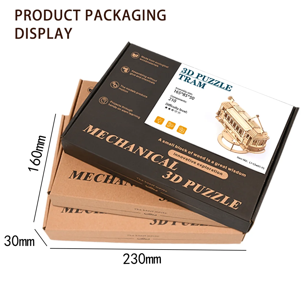 3D Retro Tram Model Wooden Jigsaw Puzzle DIY Wooden Jigsaw Puzzle Adult Toy Children's Educational Game Wooden Jigsaw Puzzle