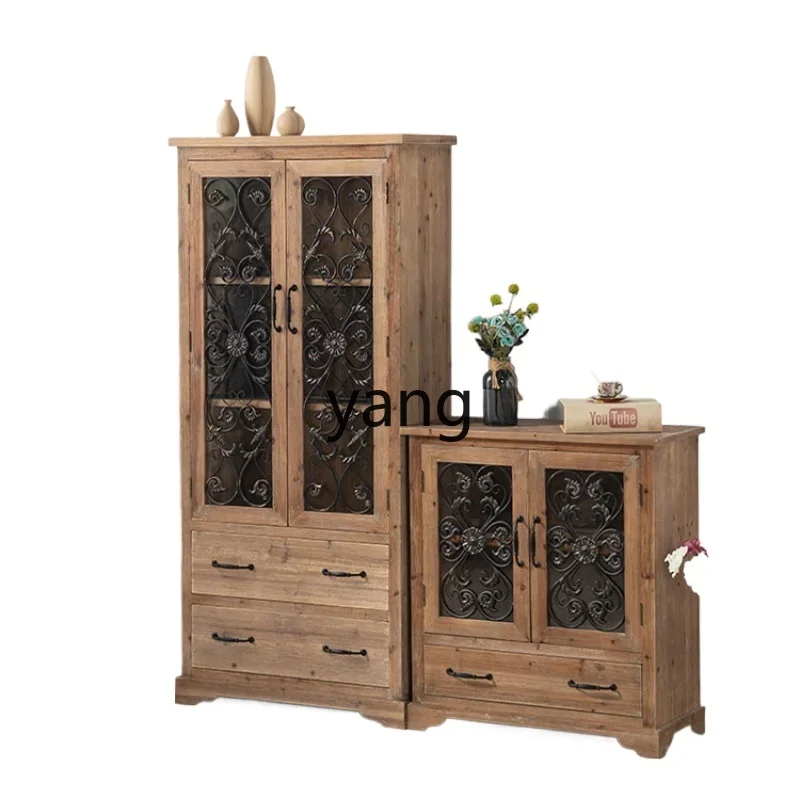 

Yjq Iron Carved Dining Side Wine Cabinet Retro Living Room Kitchen Storage Storage Double Wall Decorative Furniture