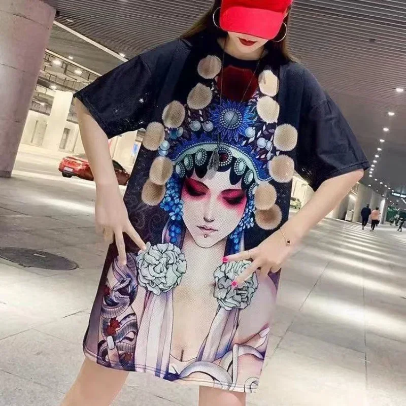 DAYIFUN Estate Maglia ad asciugatura rapida T-shirt Abito da donna Maniche corte Stampato Abiti da donna Allentati Harajuku Casual Prendisole da spiaggia