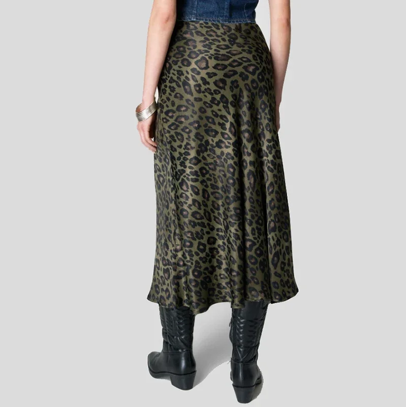 Modigirl  Womens Leopard Print Long Skirts Autumn Summer Spring 2024  High Waist Leopard Satin Maxi Skirt for Woman Clothing