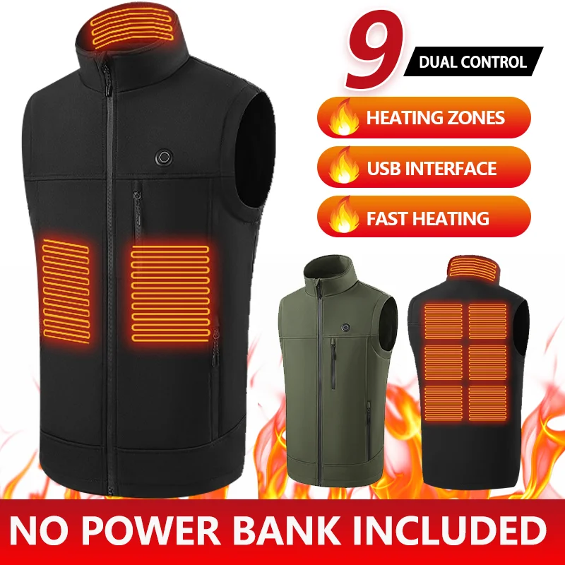 9 zones gilet auto-chauffant quatre interrupteurs contrôle hommes veste chauffante USB électrique chauffé vêtements femmes gilet thermique chaud hiver