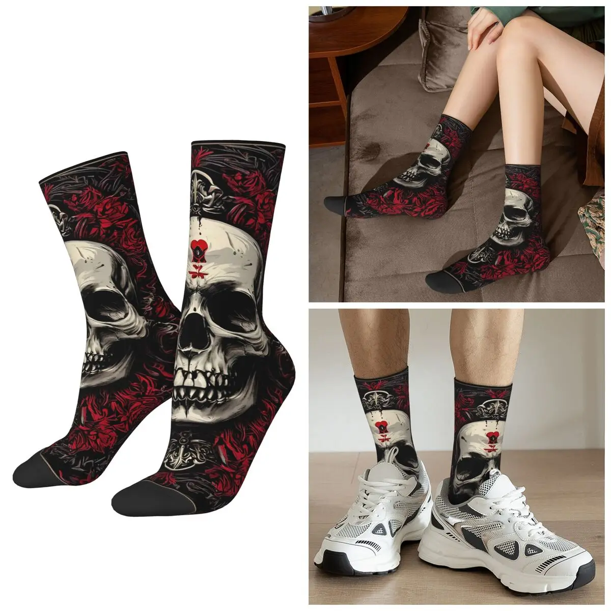 

All Seasons Dark Skull Gothic Art Socks Harajuku Crew Socks Super Soft Stockings for Men Women Gifts