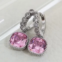 Moonso Luxury Pink Silver Color Princess Earrings for Women Lady Valentine's Day Gift Jewelry Wholesale E5610