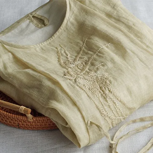 Novo verão feminino bordado artesanal de algodão Dr dupla camada com cintura solta artística Seven Sve Long D...