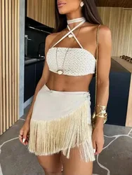 Halter Neck Bikini Irregular Tassel Skirt Fashion Women'S Swimsuit New in Matching Sets Swimming Costumes Luxury Beach Dress