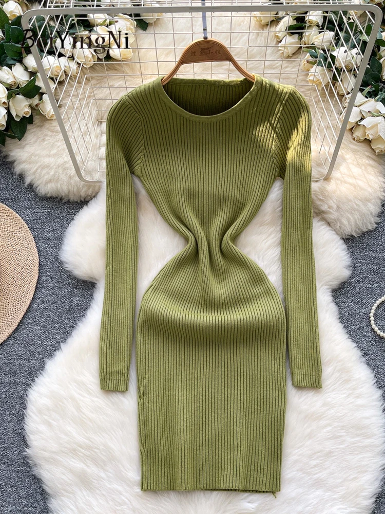 เดรสไหมพรมคอโอ แบรนด์ Beiyingni สำหรับผู้หญิง ทรงเข้ารูป แขนยาว สไตล์ลำลอง รุ่นมินิเดรส  คอลเลคชั่นฤดูใบไม้ร่วง-ฤดูหนาว ปี 2025  ชุดเดรสพื้นฐาน