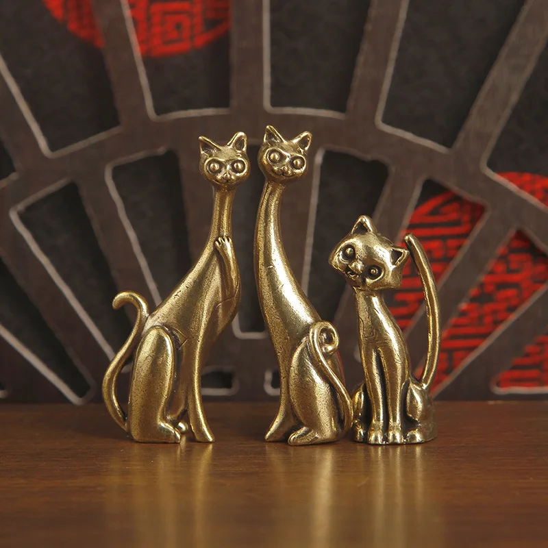 1/6pcs Brass retro creative long neck cat ornament European and American style cat desktop ornament