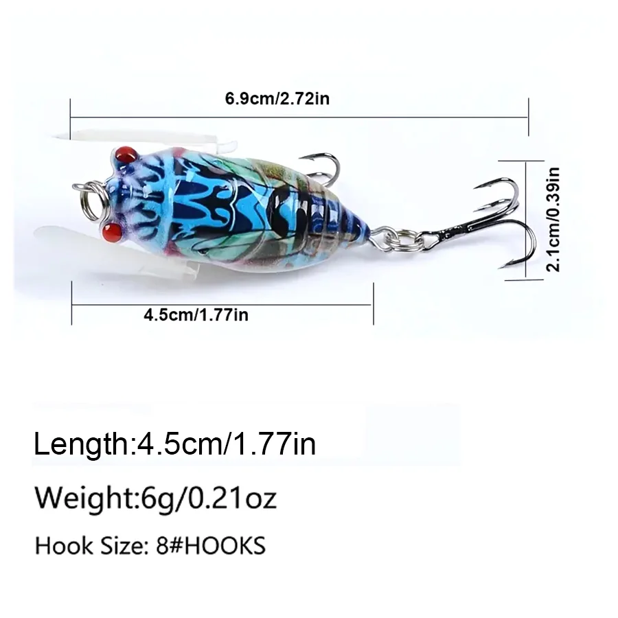 5PCS Cicada Crankbait Fishing Lures 3D Eyes Hard Plastic Bait Biomimetic Shape Hard Bait Insect Fishing Tackle Artificial Baits