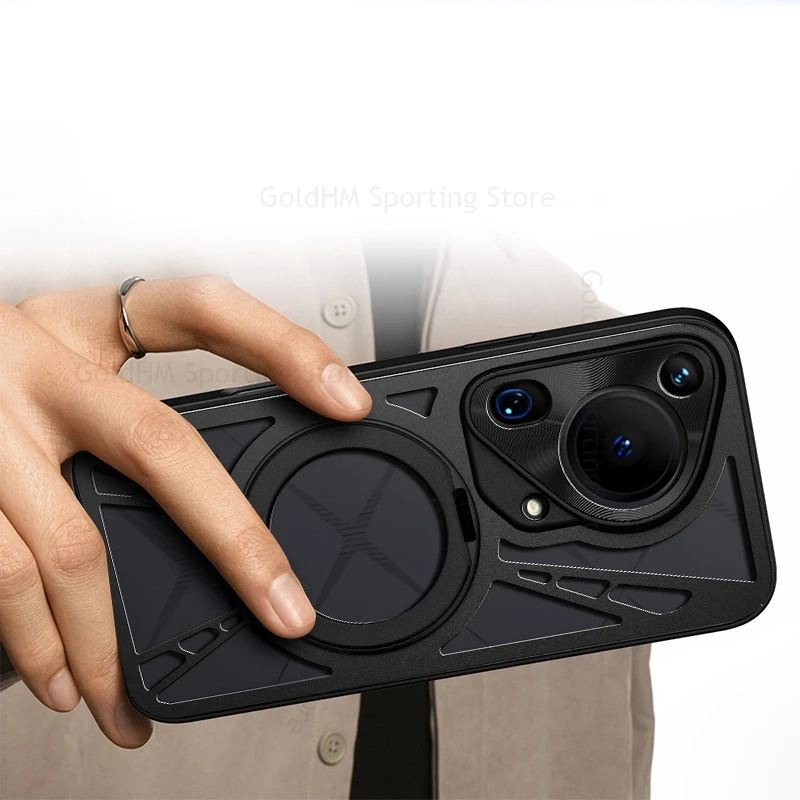 For Huawei Pura 70 Ultra P60 Pro Hollow Heat Dissipation Cooling Case Mate 70 60 50Pro Plus Magnetic Heavy Duty Ring Stand Cover