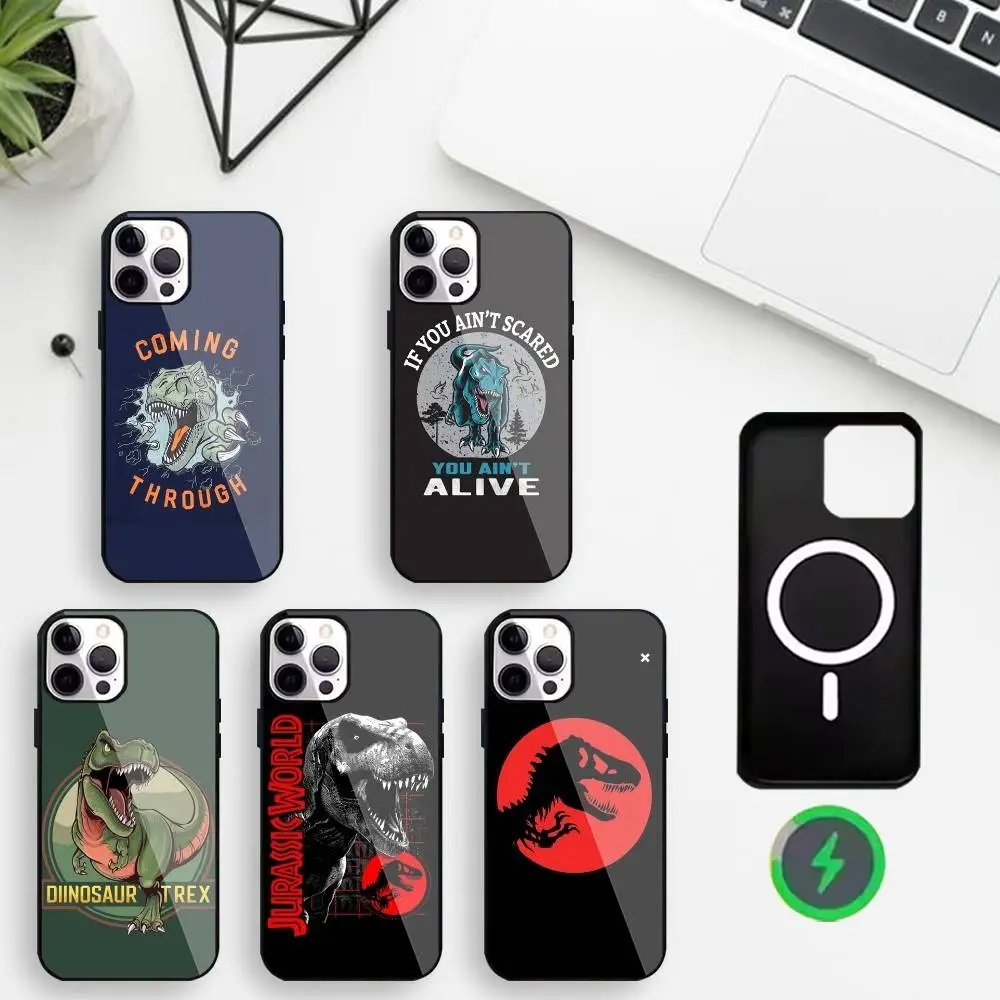 

Jurassic Dinosaur pattern Phone Case For iPhone17,16,15,14,13,12,11 Max Black Wireless Charging Protecitve Cover