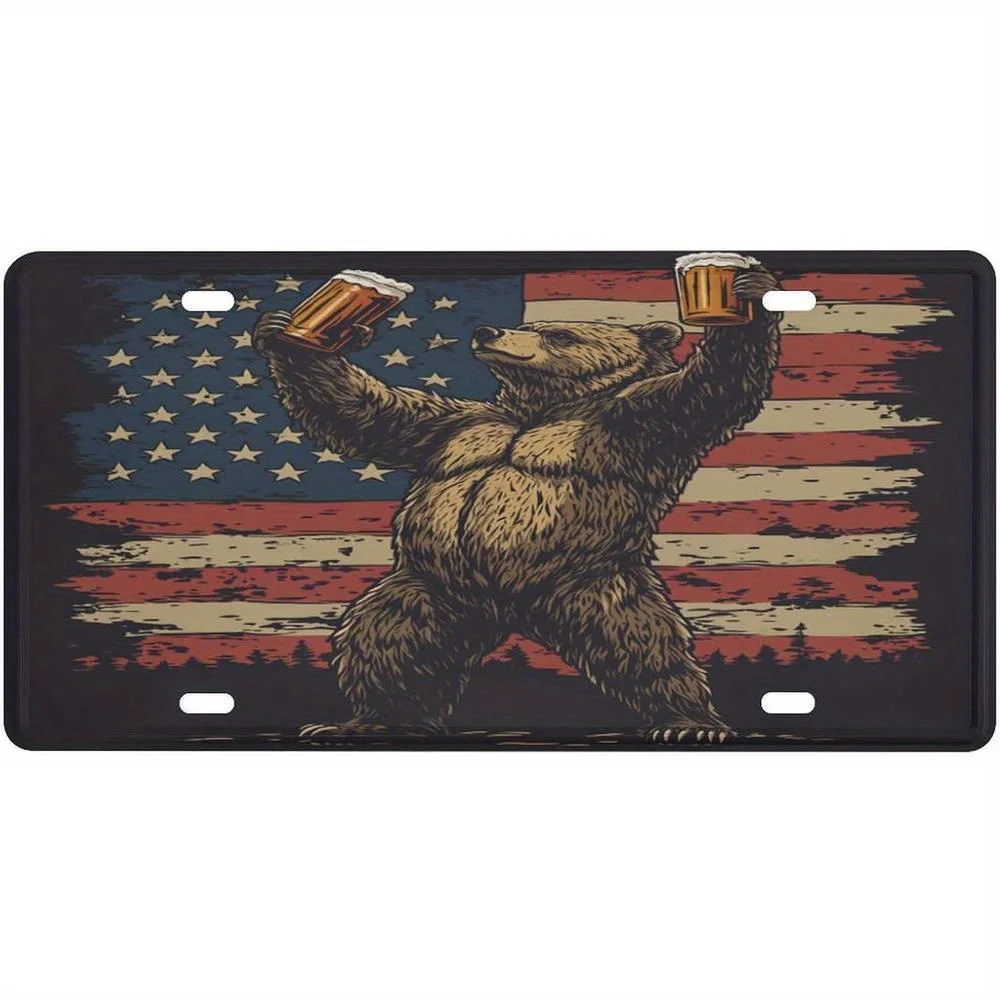 1pc American Flag License Plate Cover Compatible for RV, Truck, Car - Heavy-Duty Aluminum Metal Windproof License Plate Frame wi