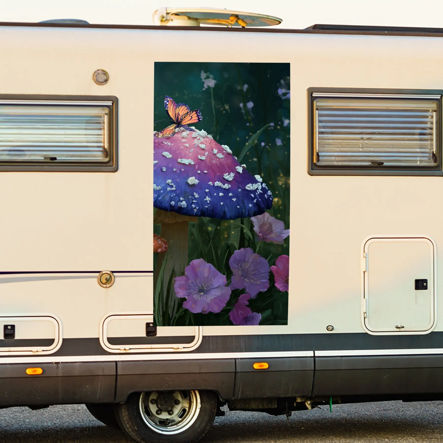 

Красочная виниловая наклейка с волшебным грибом для двери автомобиля на колесах, водонепроницаемые самоклеящиеся виниловые наклейки, украшение, защита автомобиля