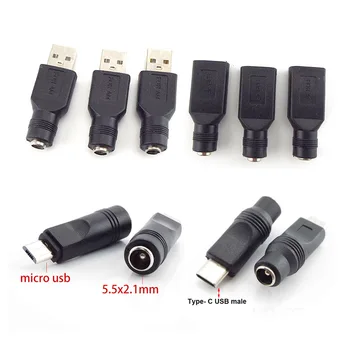 Prise d'alimentation femelle cc 5.5x2.1mm vers USB 2.0 mâle mirco type c prise femelle Jack 5V connecteur convertisseur adaptateur pour ordinateur portable