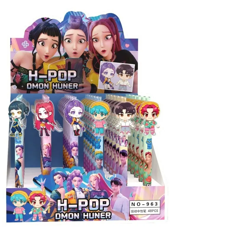 6/48 قطعة KPop شيطان الصيادين قلم حبر أسود طالب الكتابة رسم هلام القلم أنيمي الشكل القرطاسية دراسة لوازم هدية 0.5 مللي متر لطيف