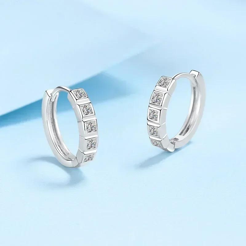 Half Circle Square Moissanite Diamond 0.8ct Hoop Earrings for Women, Nice PT950 Platinum Earring Wedding Party Fine Jewelry