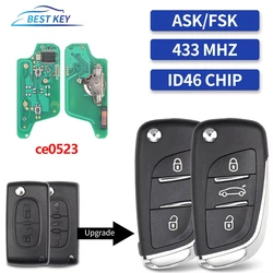 BEST KEY Modified Flip Remote Car Key ASK/FSK 433Mhz ID46 For Peugeot 207 308 307 407 607 807 For Citroen C2 C3 C4 Ce0523 2\3BT
