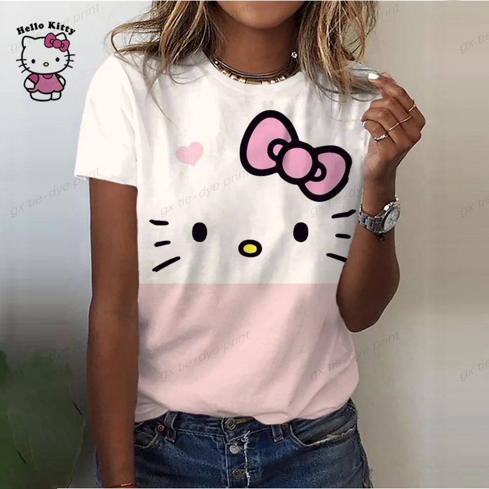 Cartoon Fashion Lovely Hello Kitty 3D Print Women Ladies Girls T-Shirt Cartoon Harajuku O Neck Short Sleeve Unisex Summer Tops