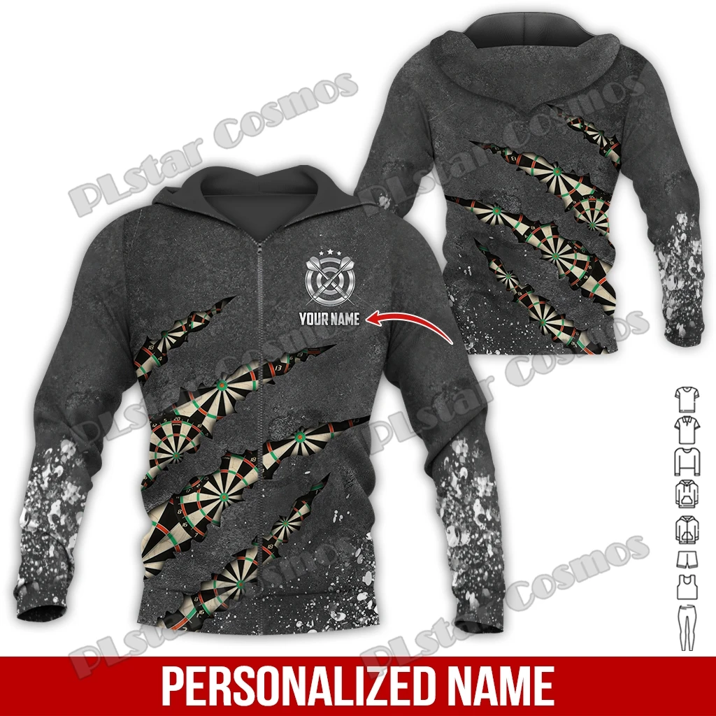 Custom Name Darts Christmas 3D Printed Men's Zipper Hoodie Autumn Unisex Casual zipped Pullover For Darts Lover Gift DK582