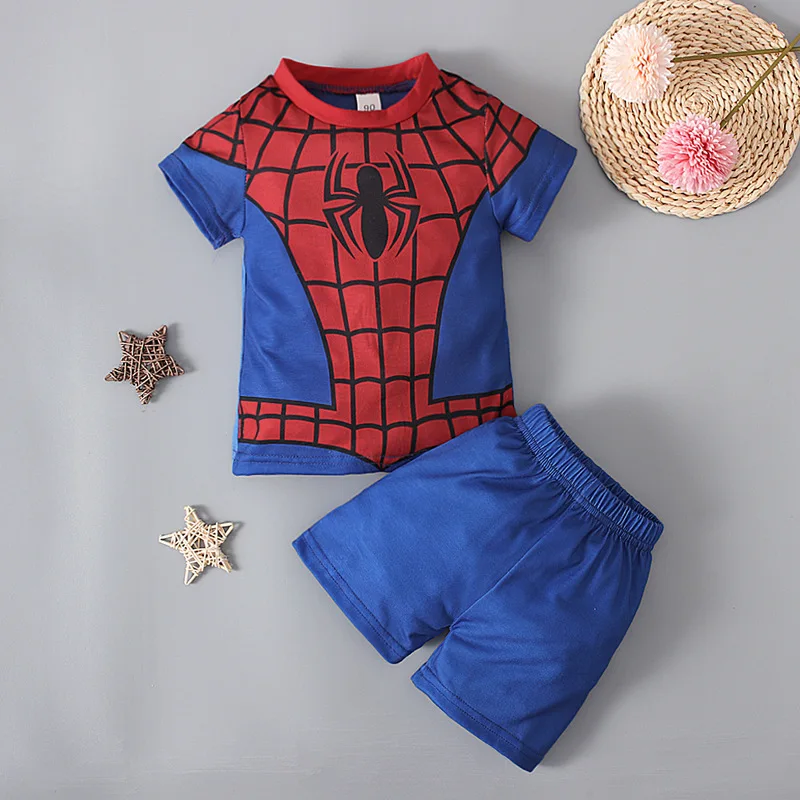 2 Pieces Boys Spiderman Pyjamas Set Child Sleepwear Short Sleeve T Shirt Shorts Kids Superhero Nightwear Pajamas Sets