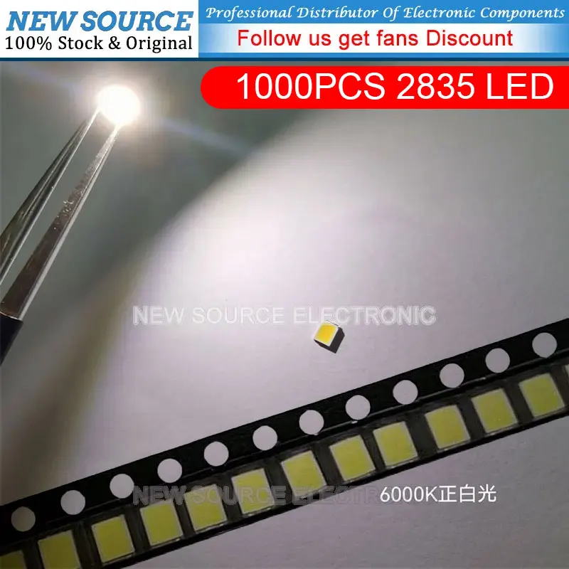 [1000pcs] SMD LED 2835 High Brightness 1W 0.5W 0.2W White 3V 6V 9V 18V 36V 150MA/100MA/30MA/60MA/80MA 6000-6500K