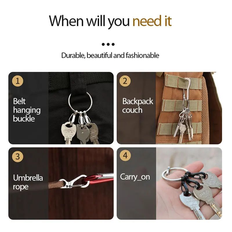 1/2/3PCS Mini Spring Hanging Buckle Classic Simple Quick Hanging Key Chain Key Ring Metal Key Pendant Climbing Accessories