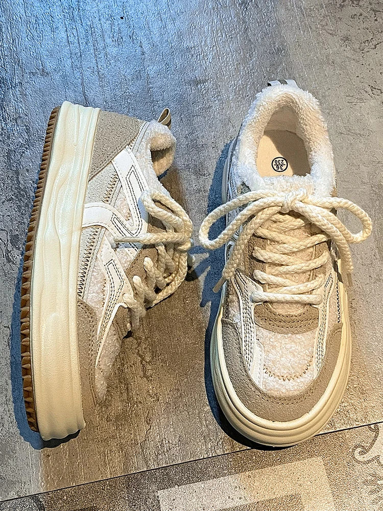 

Casual Shoes Women's Shoes 2022 Autumn and Winter New Fashion Thick Soled Anti-skid Plush Thermal Sneakers