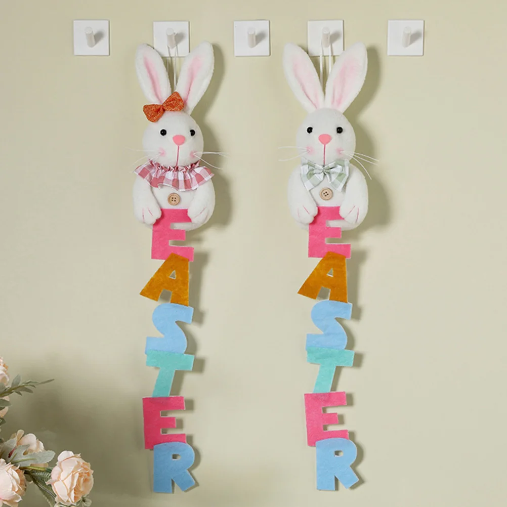 

2 Pcs Rabbit nament Easter Bunny Home Scene Pendant Decorations Hanging Craft Festival Cloth Adorn Easter Door Decor