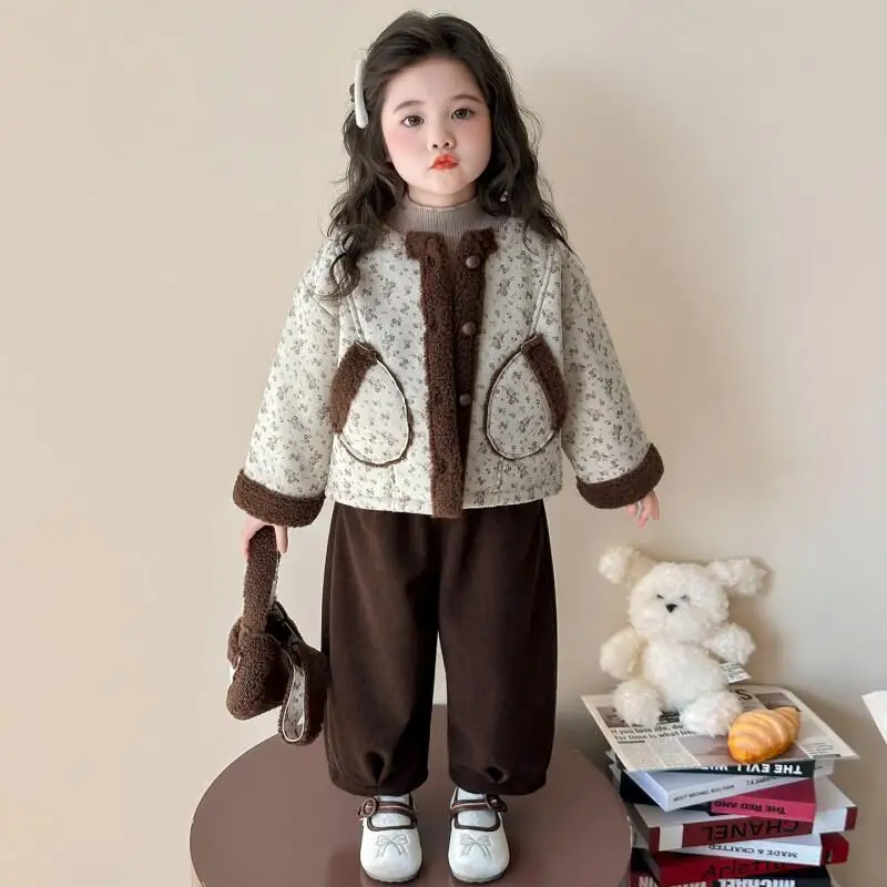 

2025 Girls' Autumn Winter Padded Jacket Warmth Coat Print Round Neck Tops Comfortable New Fashion 7 To 12 Years Children Clothes